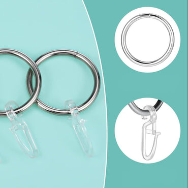 30 Piece Silver Metal Curtain Rings with Plastic Hooks