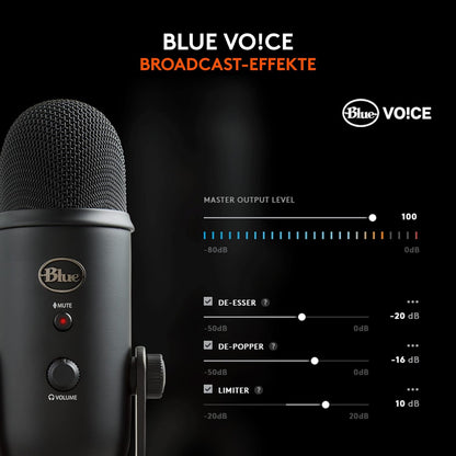 Blue Yeti Blackout USB Microphone: Studio Quality Recording and Streaming