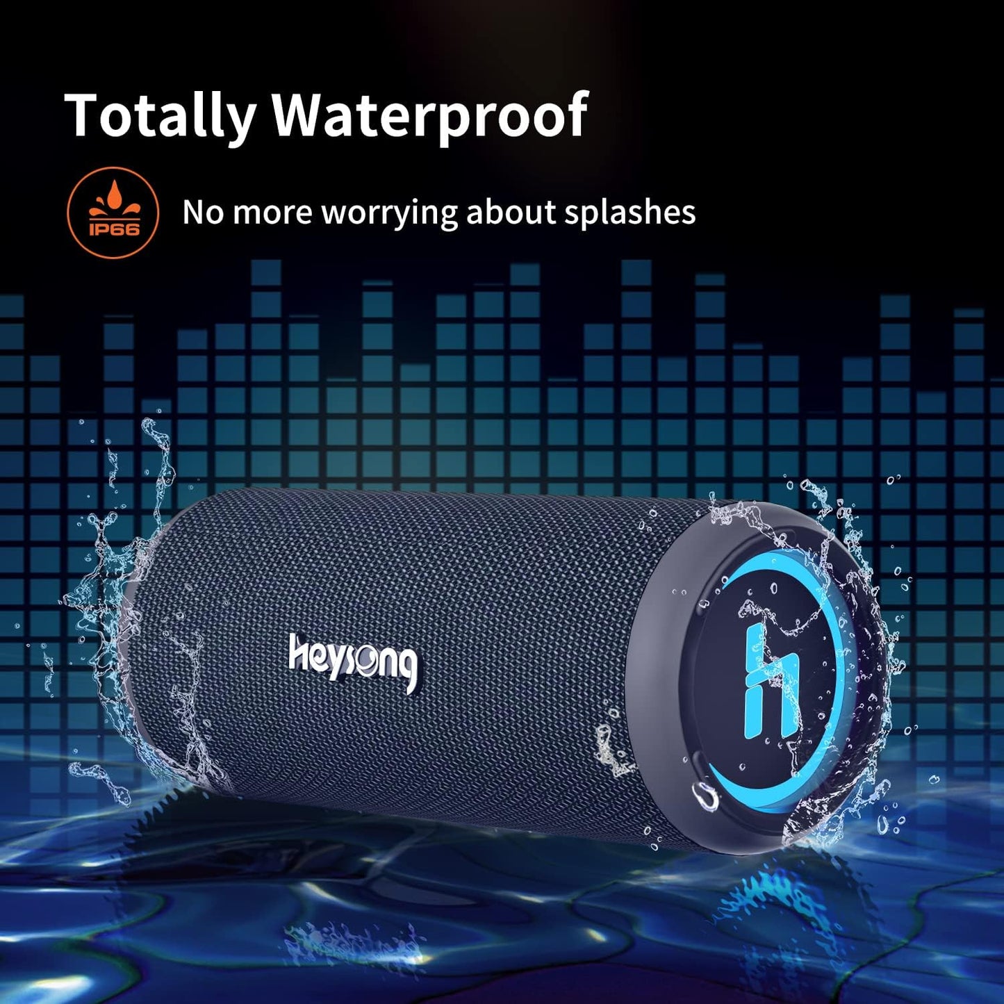 HEYSONG Sonic Blast Waterproof Bluetooth Speaker with LED Light, 20W