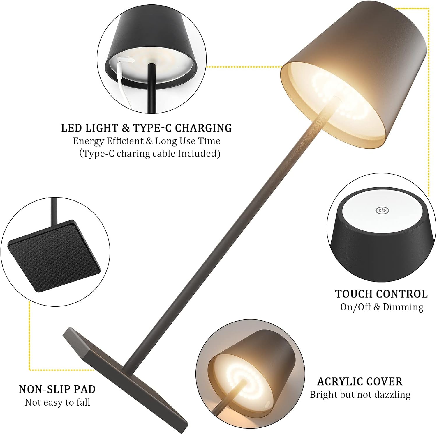 Aoceley HT-010 2-Pack LED Cordless Table Lamp Rechargeable 5000mAh Stepless Dimming IP65 Waterproof Modern Portable
