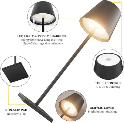 Aoceley HT-010 2-Pack LED Cordless Table Lamp Rechargeable 5000mAh Stepless Dimming IP65 Waterproof Modern Portable