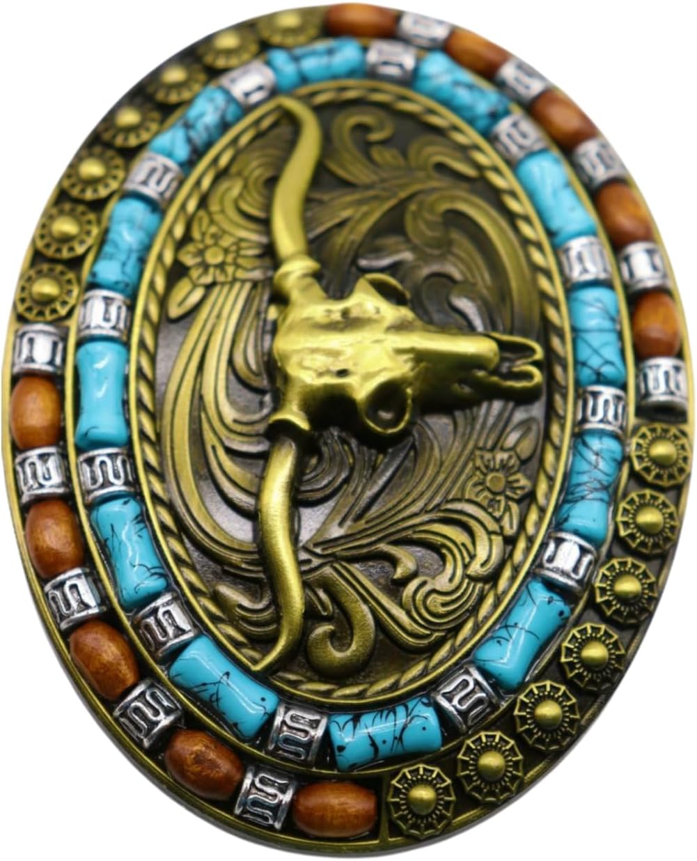 Men's Western Gold Belt Buckle with Bull Horns