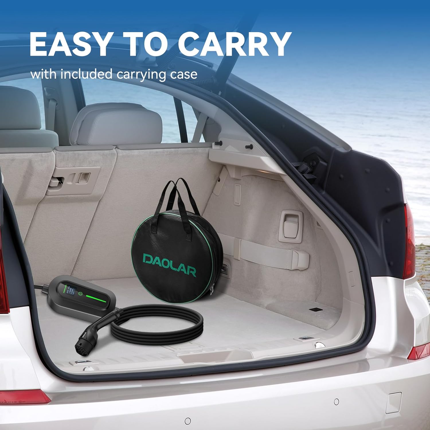 DAOLAR Portable Type 2 EV Charger: Adjustable 6-16A Three-Phase Smart Charging