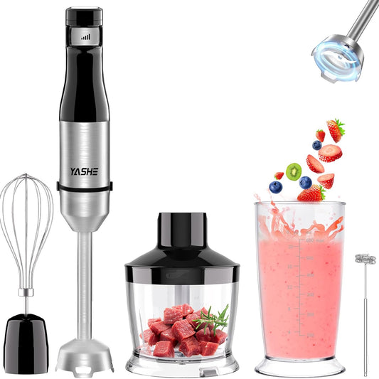 YASHE 5-in-1 1000W Immersion Hand Blender with Chopper, Whisk, Frother