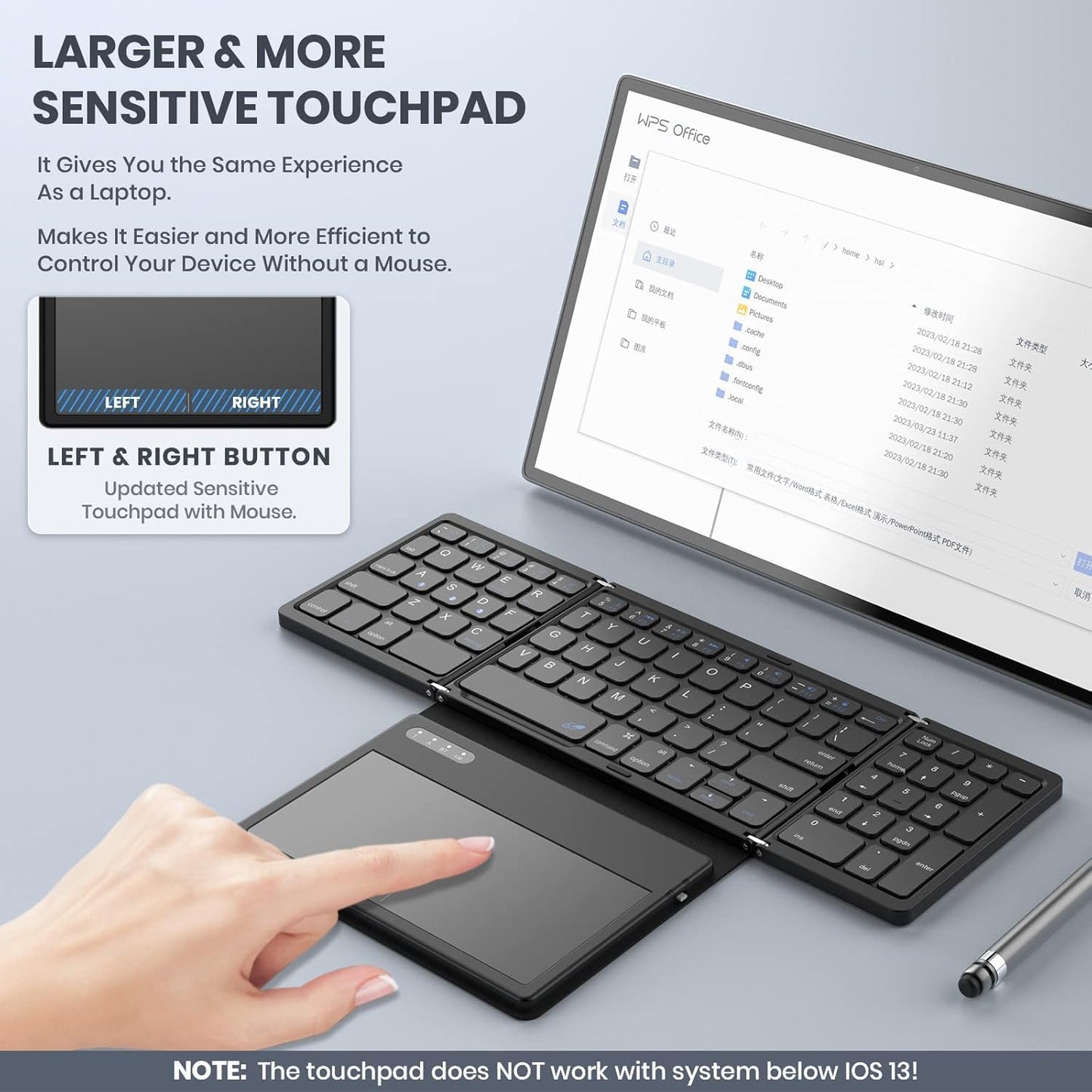 HOUMT Foldable Full-Size Bluetooth Keyboard with Touchpad & Numeric Keypad