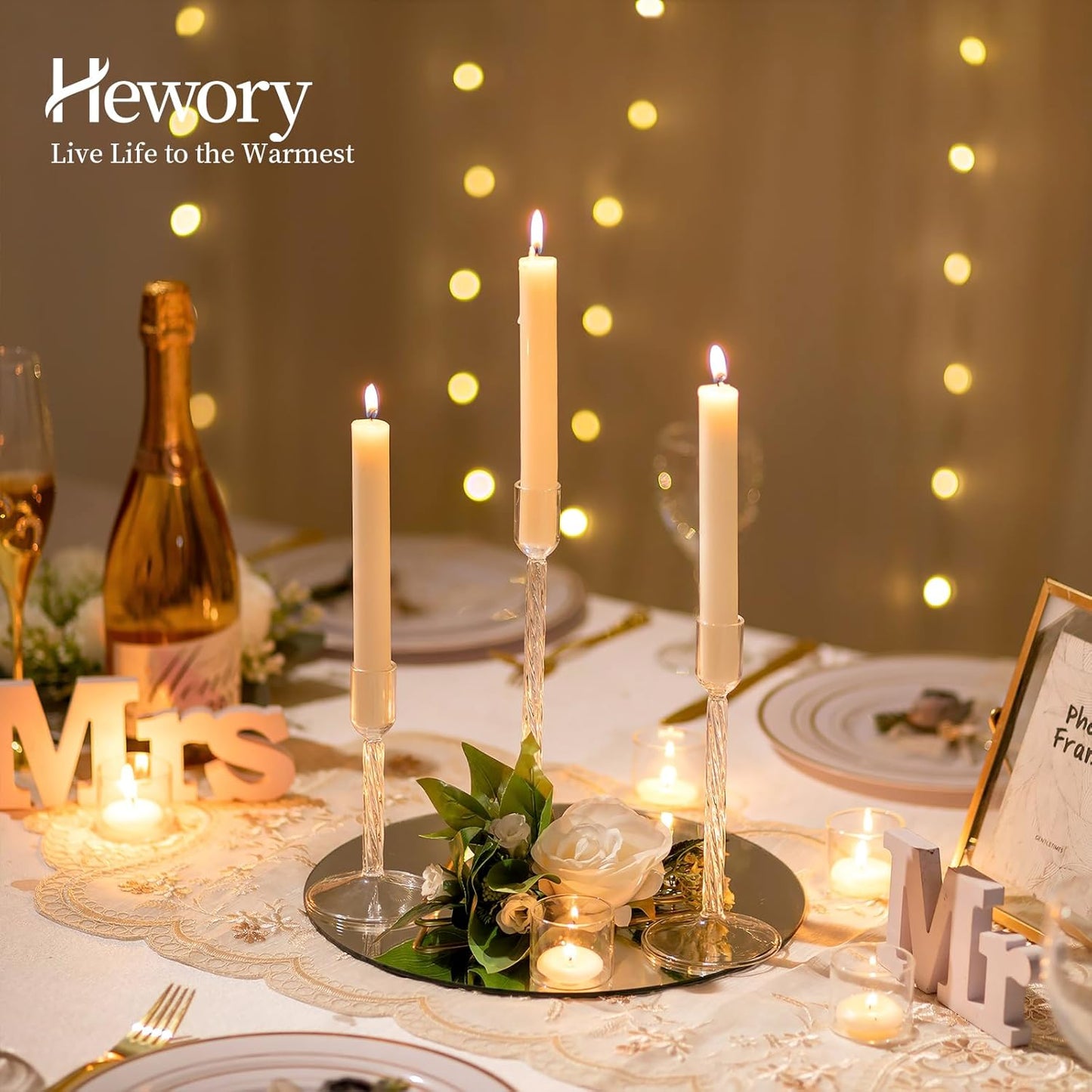 Hewory Vintage Glass Candle Holders Set – 3 Elegant Taper Stands