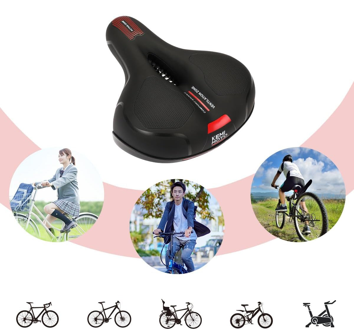 KEMIMOTO Pro‑Level Anti‑Vibration Bicycle Saddle with LED Tail Light