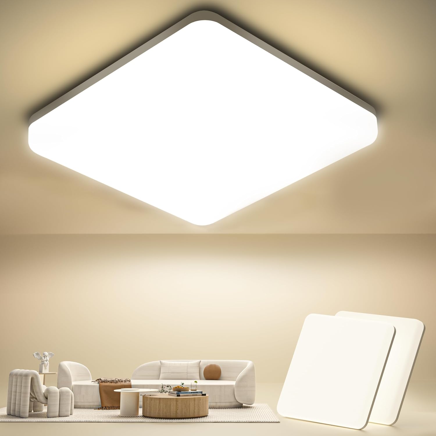 OUILA LED Ceiling Light 2-Pack 20W 2000lm 4000K Natural White IP44 Waterproof 22x22cm