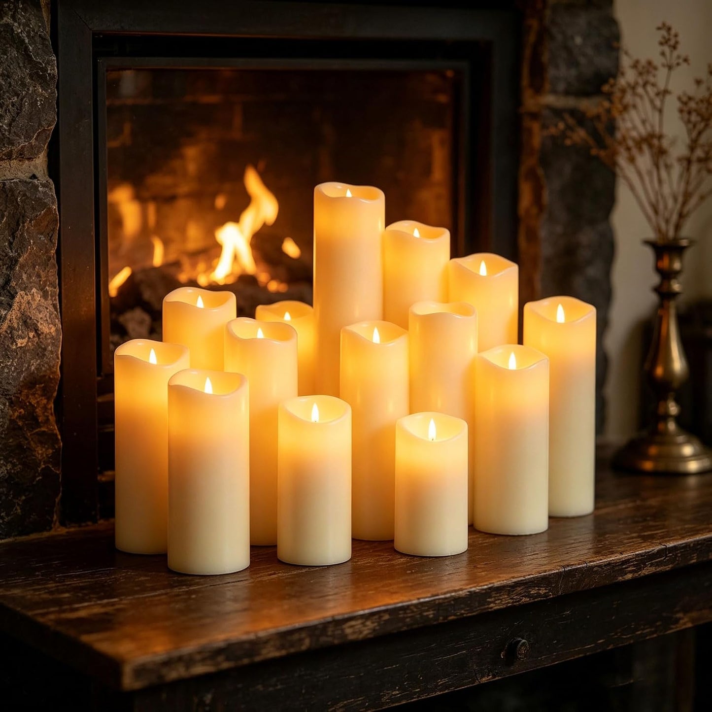 Da by 12-Pack Ivory Real Wax Flameless LED Taper Candles with Remote Control