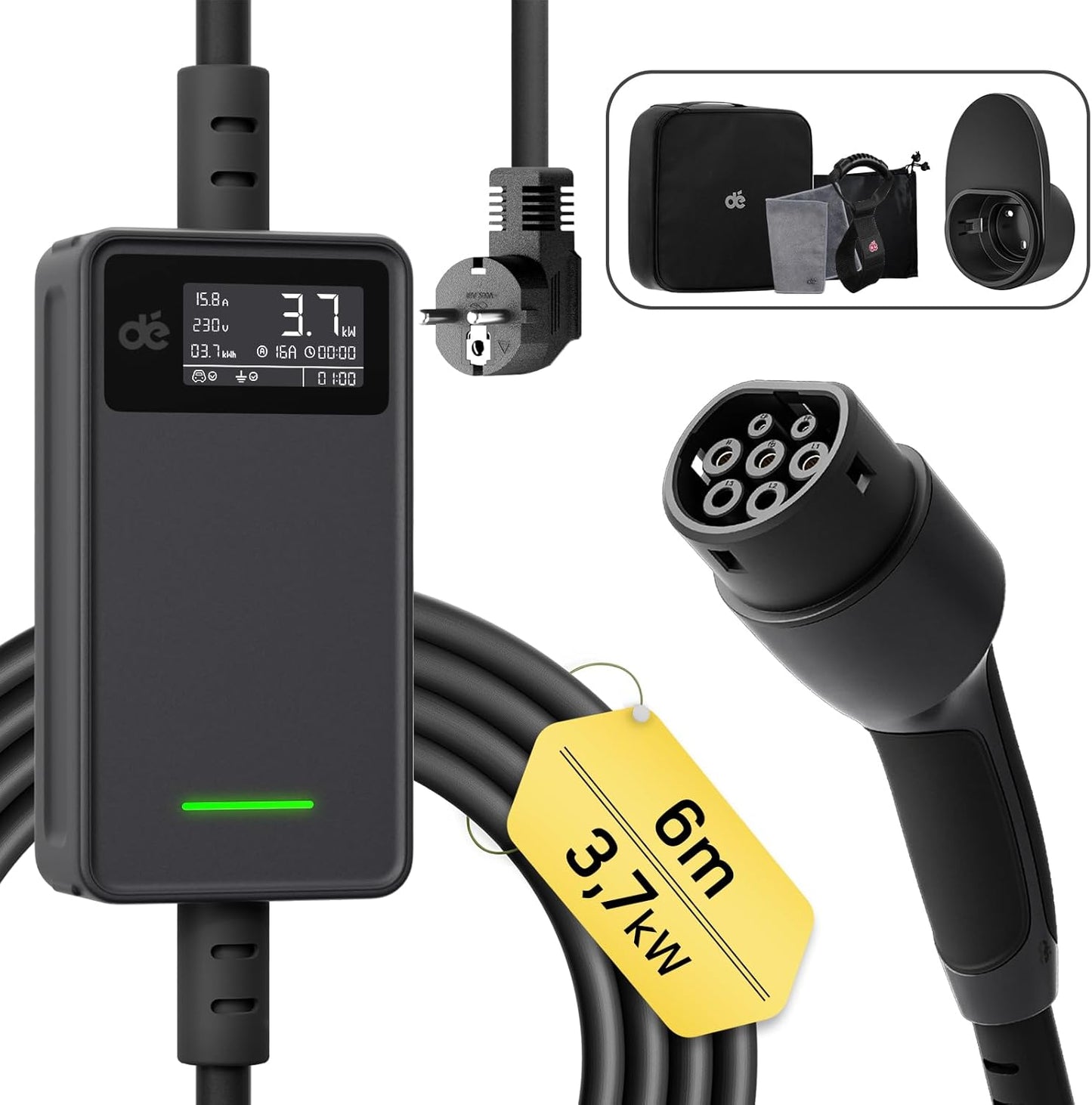 Dé 3.68kW Portable EV Charger with 6m Type‑2 Cable