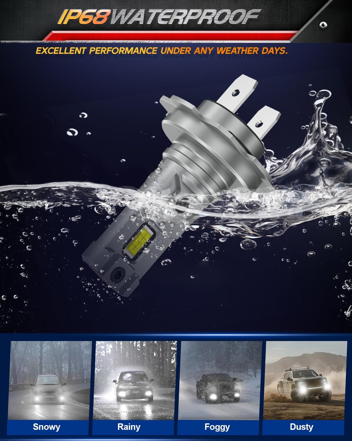 Dumgeo H7 LED Headlight Bulb 1600LM 6500K IP68 2-Pack