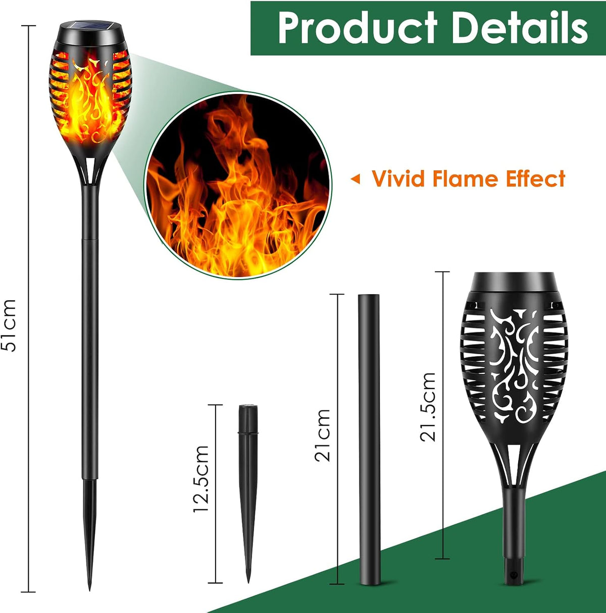 YAZEKY MAS-SJ7-332 Solar Torch Lights 12 LED 6-Pack