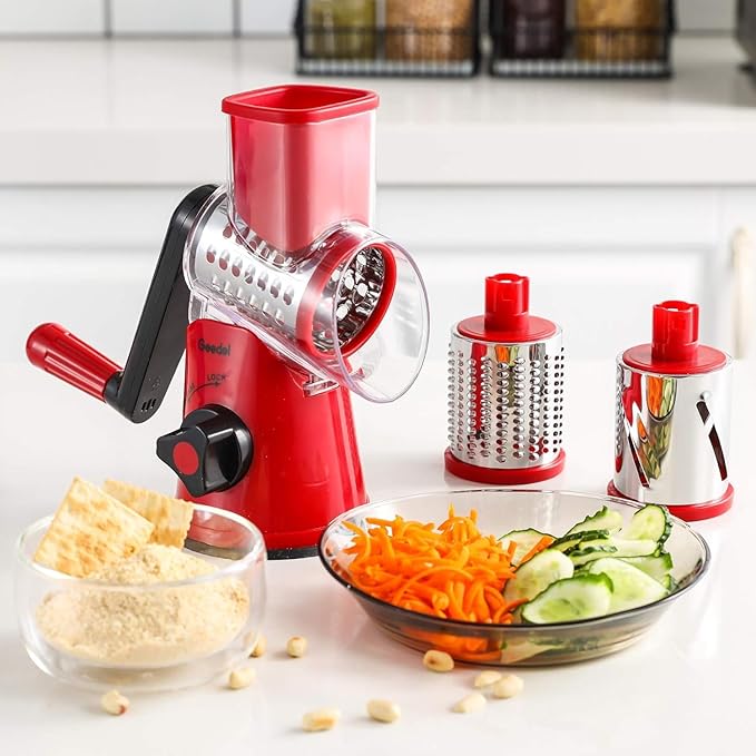 Geedel Rotary Cheese Grater & Vegetable Slicer with 3 Blades