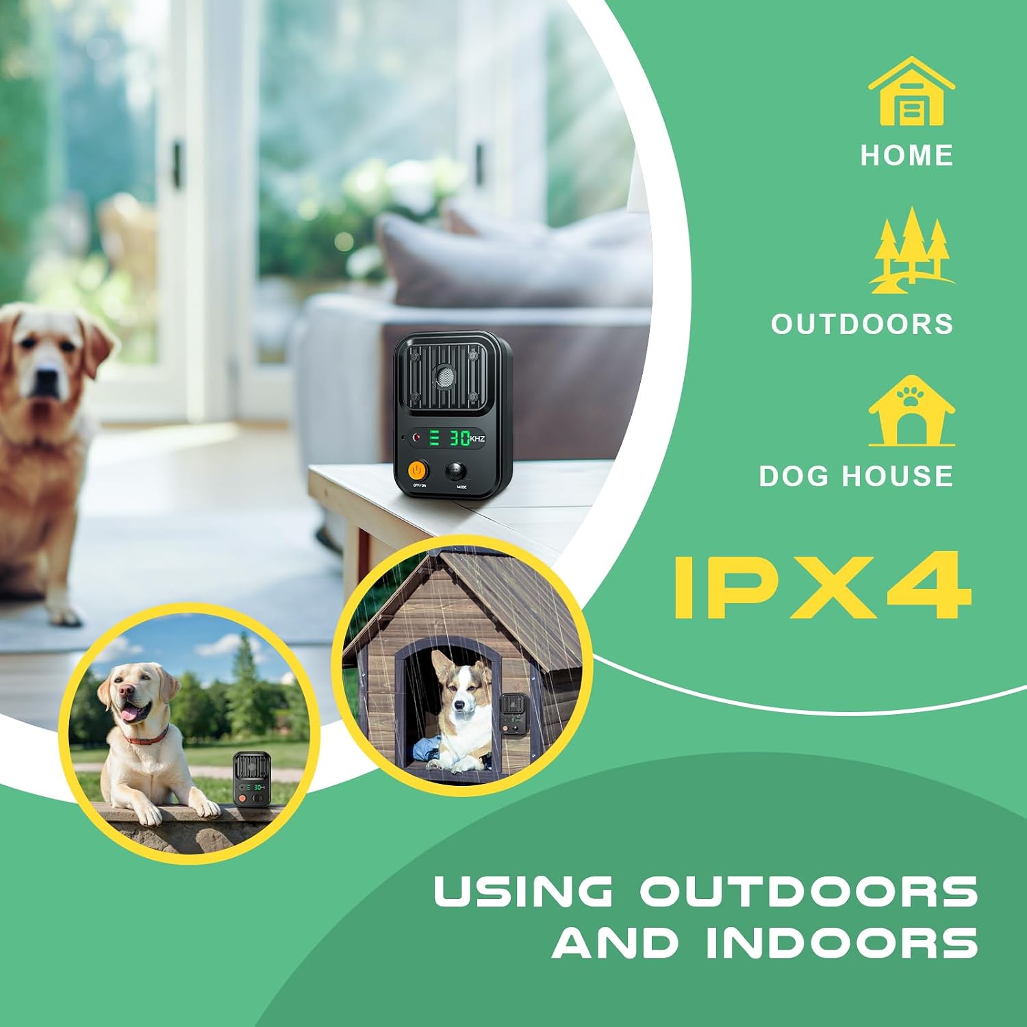 Love begans Ultrasonic Anti-Bark Device 3 Modes Rechargeable Up to 10m Range Black