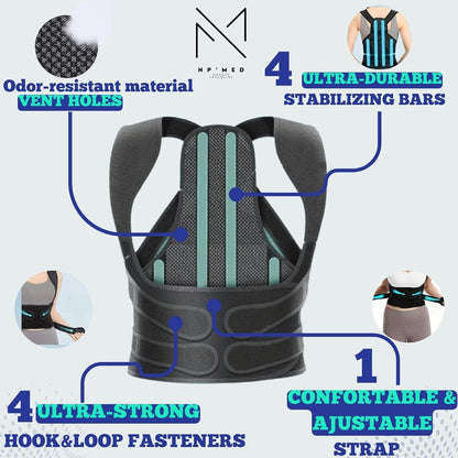 Np'Med Correctow Posture Corrector Back Support Black L