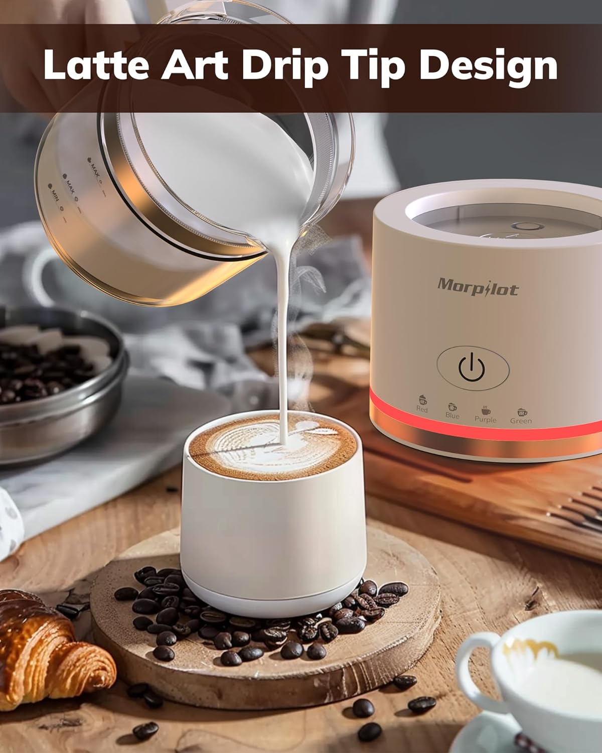 Morpilot 4-in-1 Electric Milk Frother 500ml Glass Jar Dishwasher-Safe White