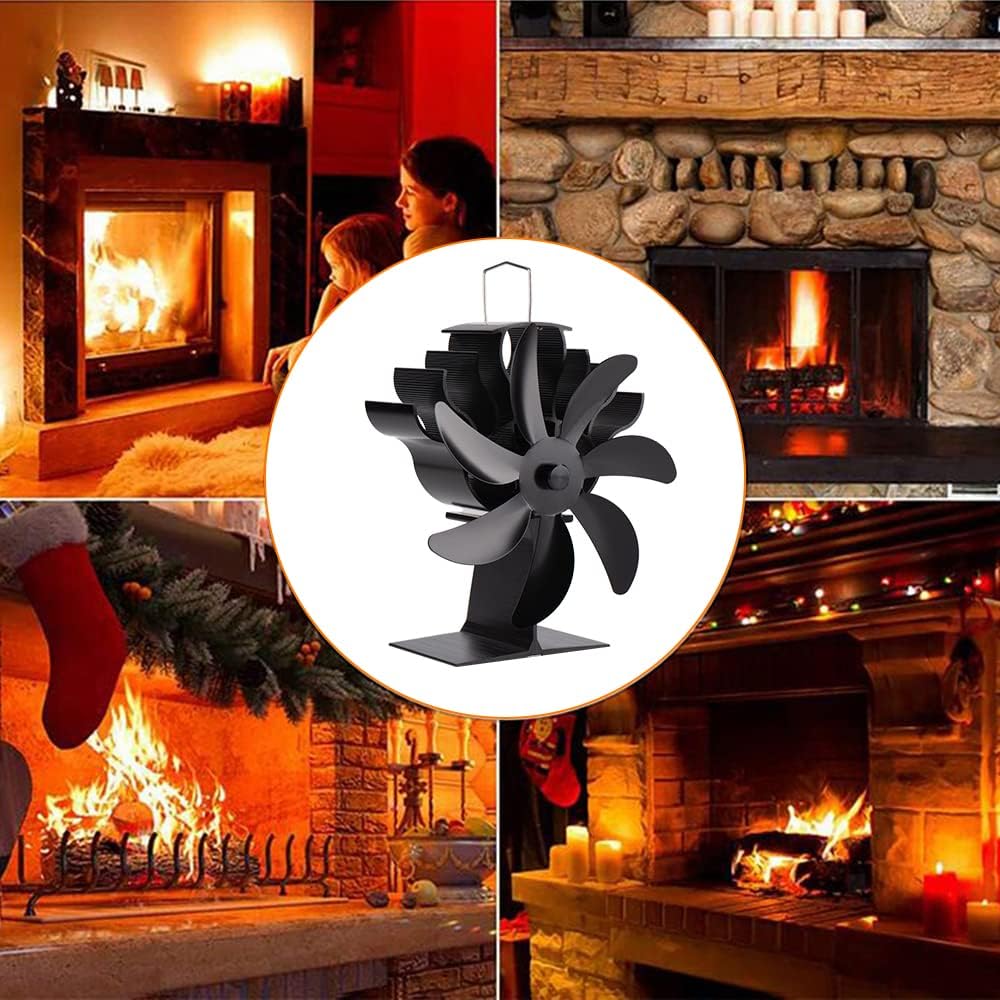 BUICXJKZ 7-Blade Heat Powered Log Burner Fan Silent Wood Stove Circulation Black