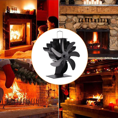 BUICXJKZ 7-Blade Heat Powered Log Burner Fan Silent Wood Stove Circulation Black