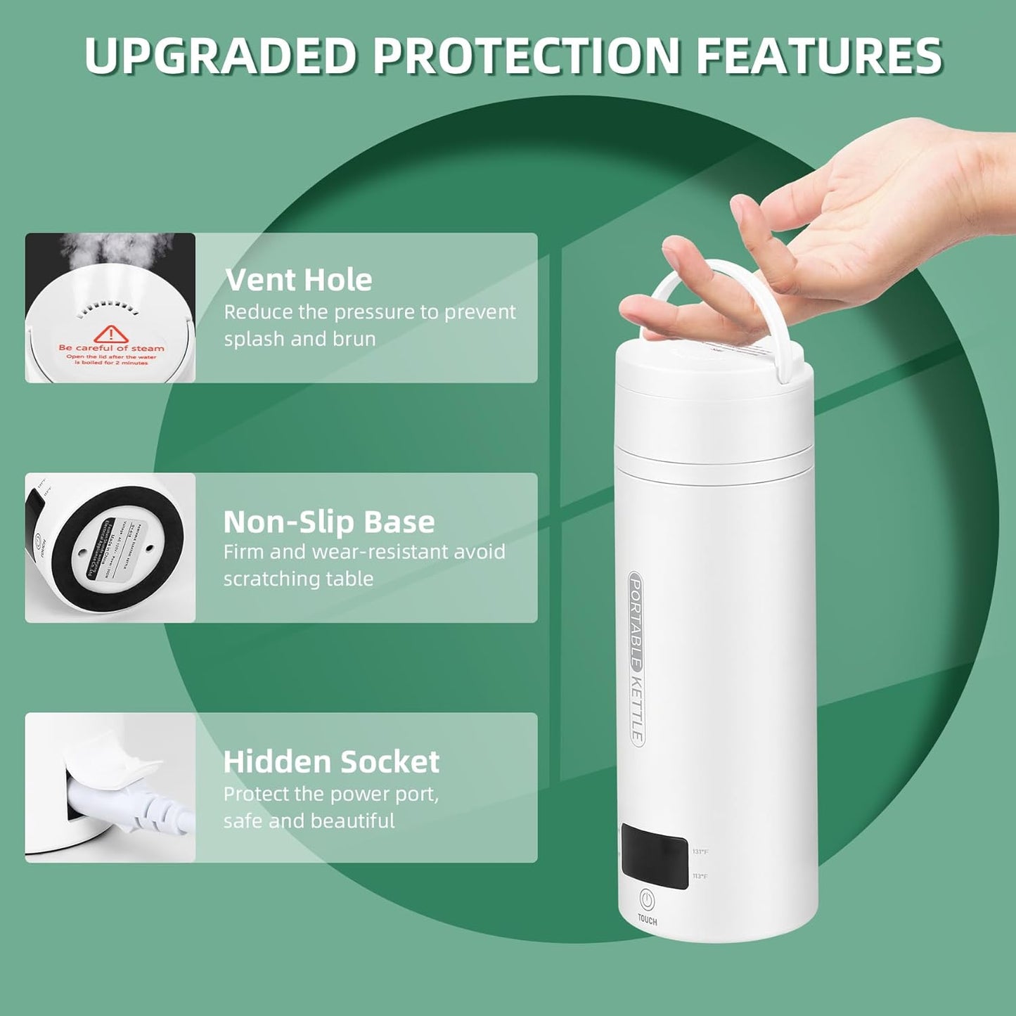 QRAGJBM Portable 450ml Travel Electric Kettle with 4 Temperature Settings