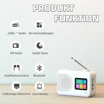 LFF White Compact DAB+ Digital Radio with Bluetooth and Alarm
