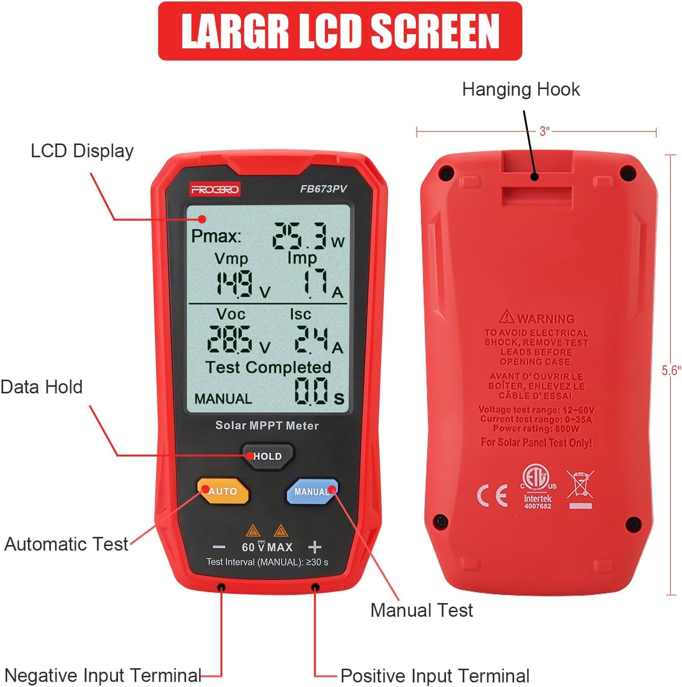 FrogBro 800W Solar Panel Tester Multimeter: Smart MPPT Open Circuit Voltage
