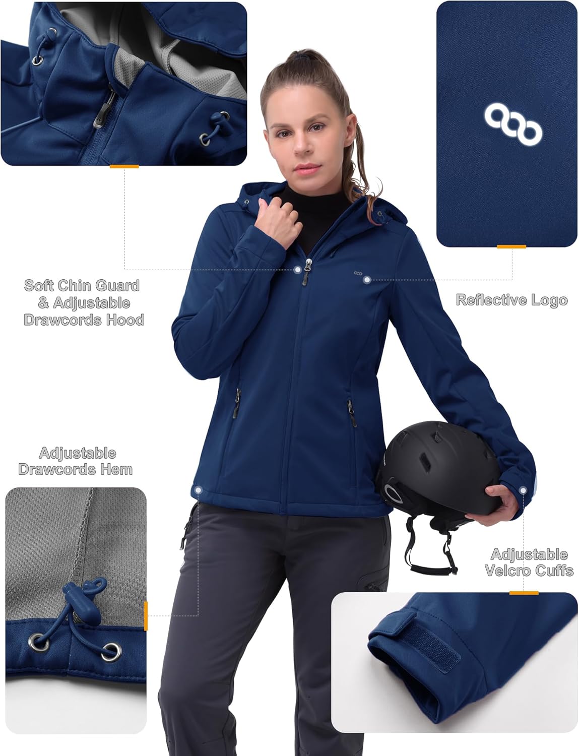 33,000ft Women's Waterproof Breathable Hooded Softshell Jacket for Outdoor Sports