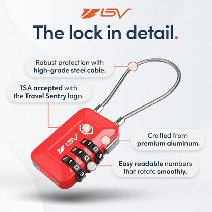 TSA-Approved Red Combination Travel Lock Set – 6 Pack for Luggage