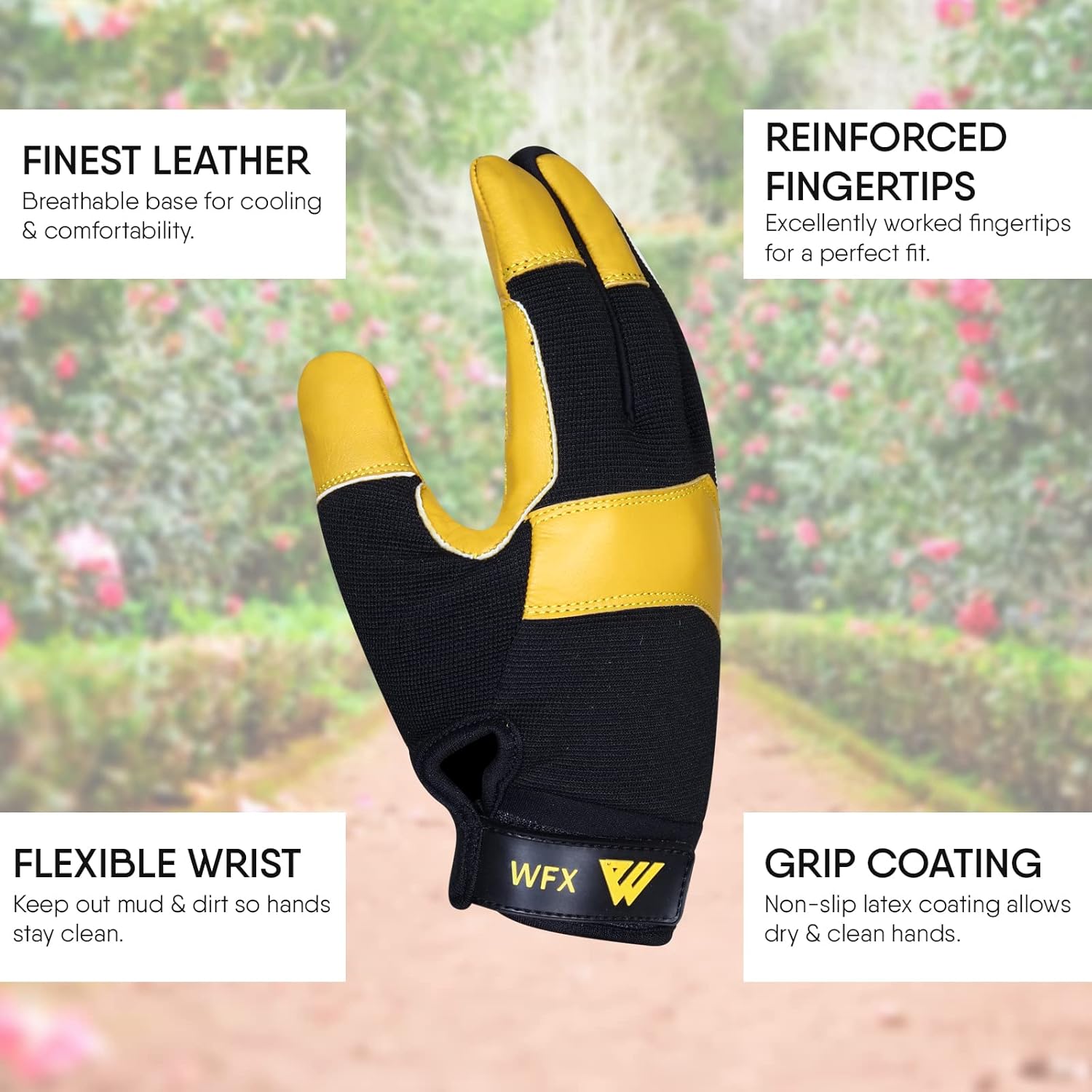 WFX Heavy-Duty Thorn-Resistant Leather Gardening Gloves Breathable Flexi Fit