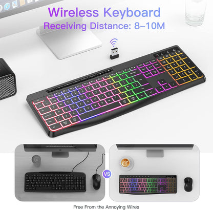 TECURS Silent Wireless Gaming Keyboard with USB‑C Rechargeable Backlit Keys