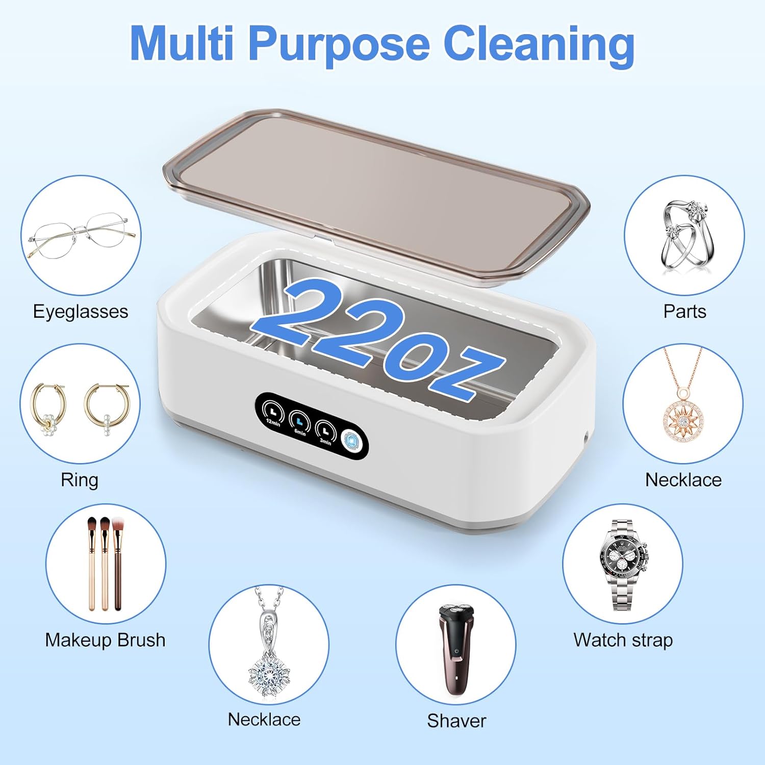 Ke Moxiey 49kHz Ultrasonic Jewelry Cleaner – 22oz Stainless Steel Tank