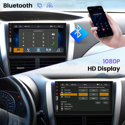 Hikity 7‑Inch 1‑DIN CarPlay Android Bluetooth Touch Radio with Camera