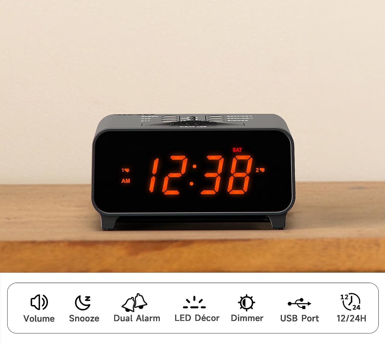 iTOMA 213 AM/FM Clock Radio with Dual Alarms Snooze Dimmer Night Light Black