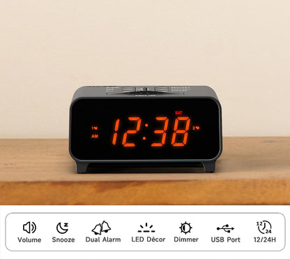 iTOMA 213 AM/FM Clock Radio with Dual Alarms Snooze Dimmer Night Light Black