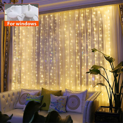 Barokee 300 LED Curtain String Lights with Remote, 8 Modes, USB Powered, IP44 Waterproof, Warm White, 3 x 3 m