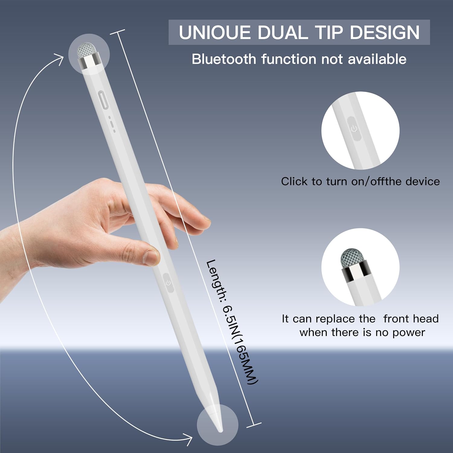 YAGFK DP02 Dual-Tip Stylus Pen USB-C Rechargeable Magnetic Aluminum White