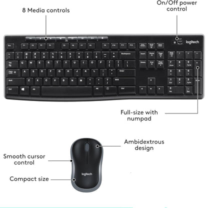 Logitech MK270 Wireless Keyboard and Mouse Combo with Multimedia Keys