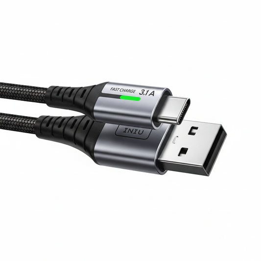 INIU Black 2m  USB‑C Fast Charging Cable with LED Indicator