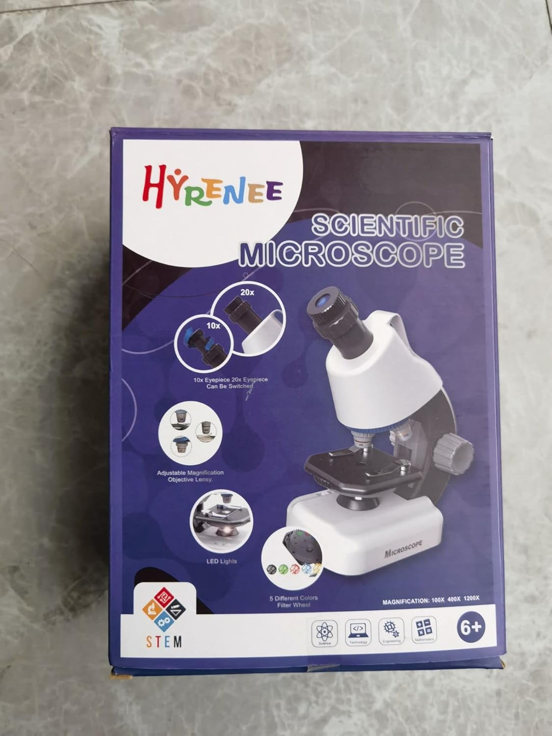 HYRENEE Kids Microscope 40-1200x Zoom STEM Kit with LED Light