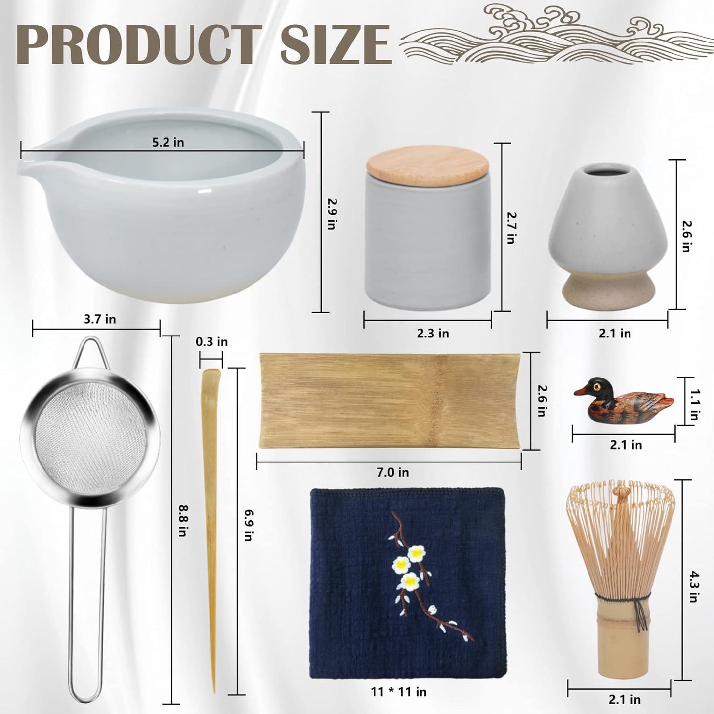 Artcome 9 Piece Japanese Matcha Tea Set with Bamboo Bowl, Whisk, Pourer and Accessories