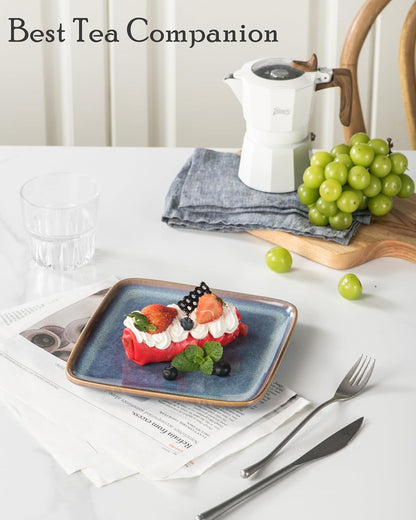 UNICASA 8-inch Square Stoneware Plates Set, Reactive Glaze, Dishwasher Microwave Safe