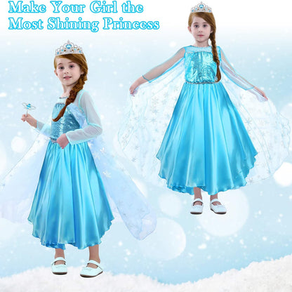 URAQT Enchanted Blue Princess Dress Costume with Magic Wand