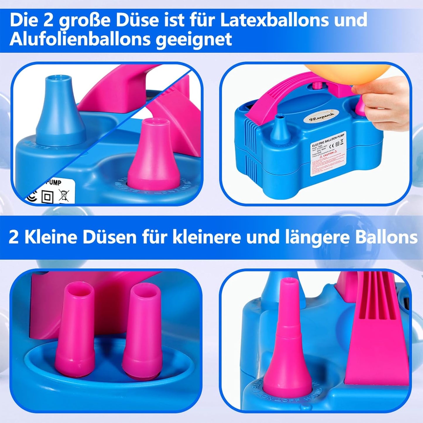 FLSEPAMB 600W Electric Balloon Pump with Dual Nozzle Set