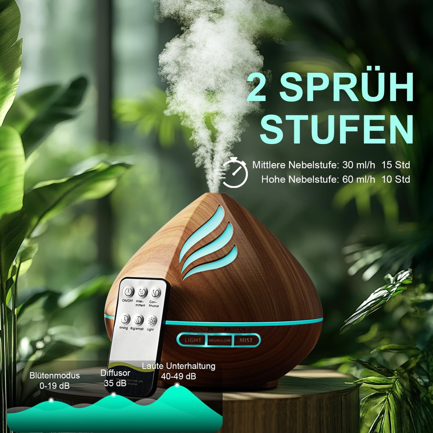 PureMist Ultrasonic Essential Oil Aroma Diffuser 500 ml Brown Wood