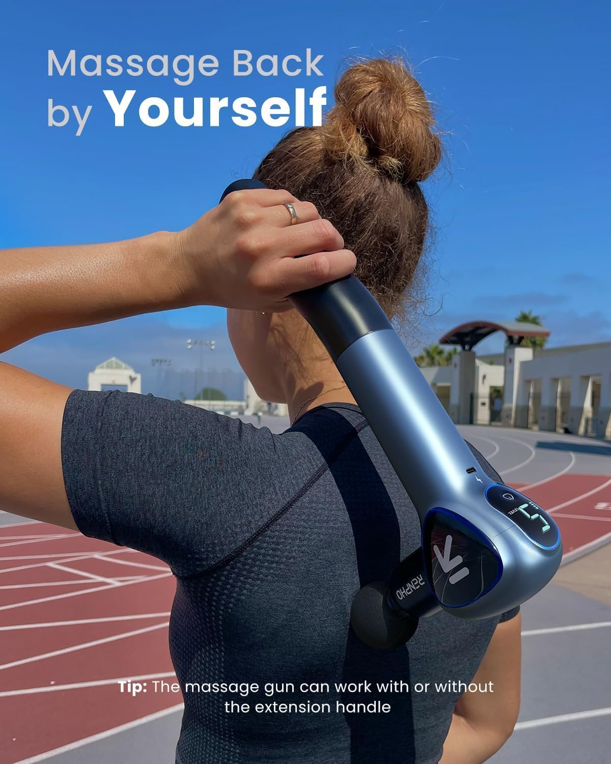 Fipka RENPHO Reach Massage Gun with Detachable Handle, 5 Speed, 4 Heads