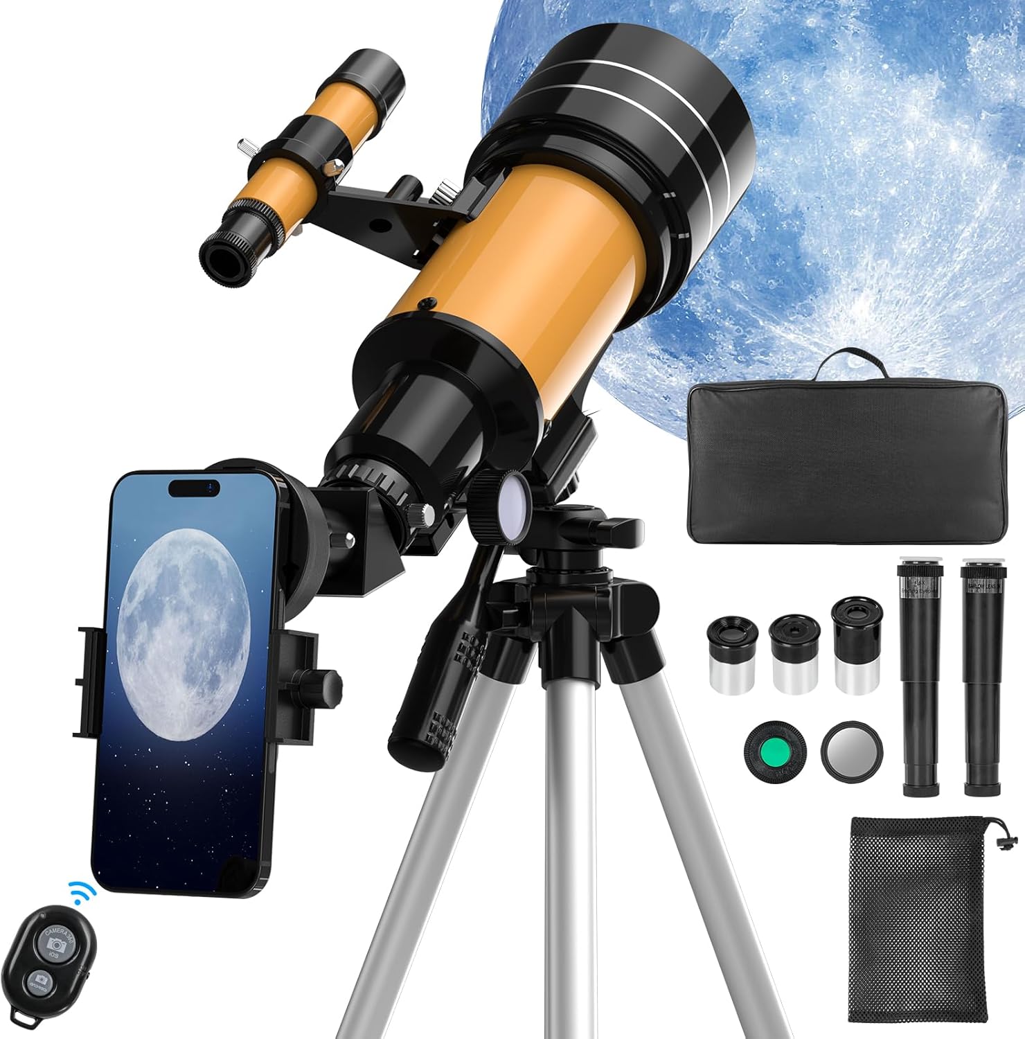 400mm/70mm HD 200X Refractor Telescope Kit with Phone Adapter