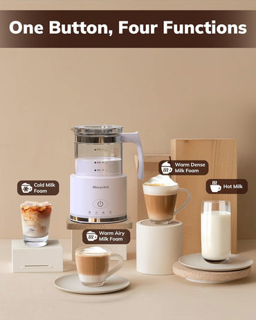 Morpilot 4-in-1 Electric Milk Frother 500ml Glass Jar Dishwasher-Safe White