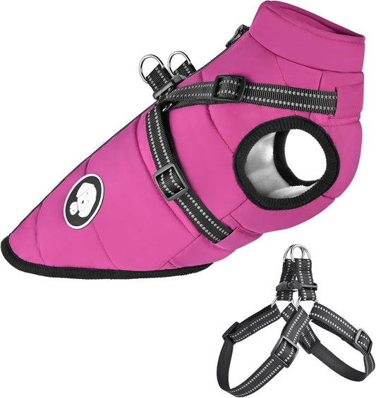 Dog Jacket with Harness, Waterproof Winter Coat for Small Breeds
