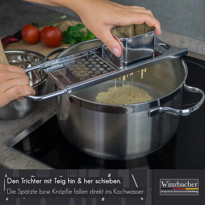 Stainless Steel Spaetzle Slicer + Ladle – 16‑30 cm Pot Diameter, Dishwasher Safe, Rustproof