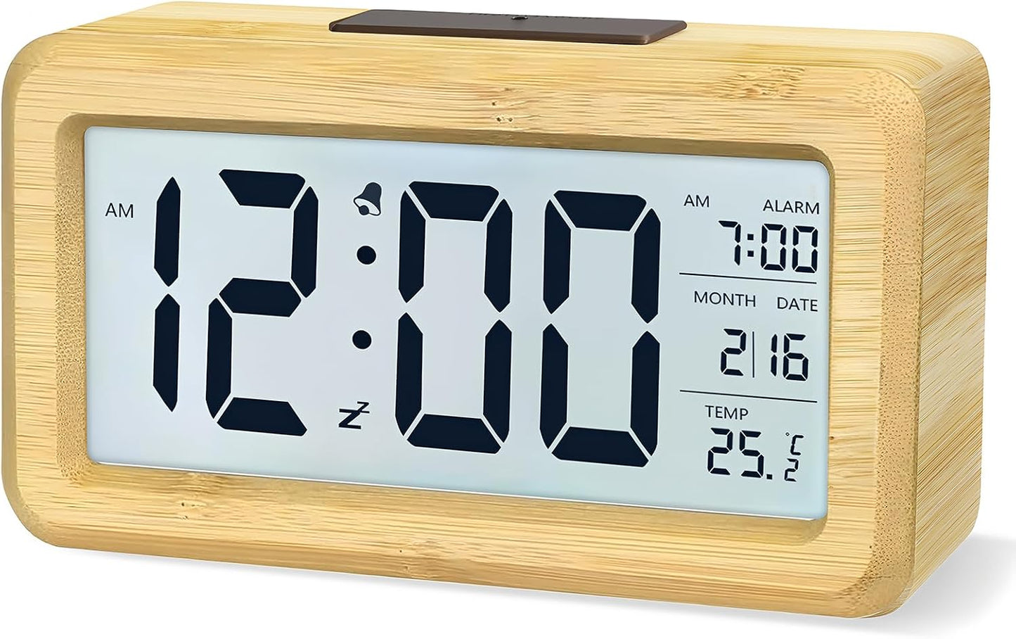 aboveClock Digital Alarm Clock Wood with Sensor Module Table Clock Snooze Date Temperature Brightness Adjustable