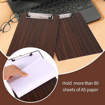 DONGLI A5 Wooden Clipboards 8-Pack: Hardboard with Low Profile Metal Clip